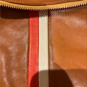 Brown Leather Bag with Red and Cream Accents